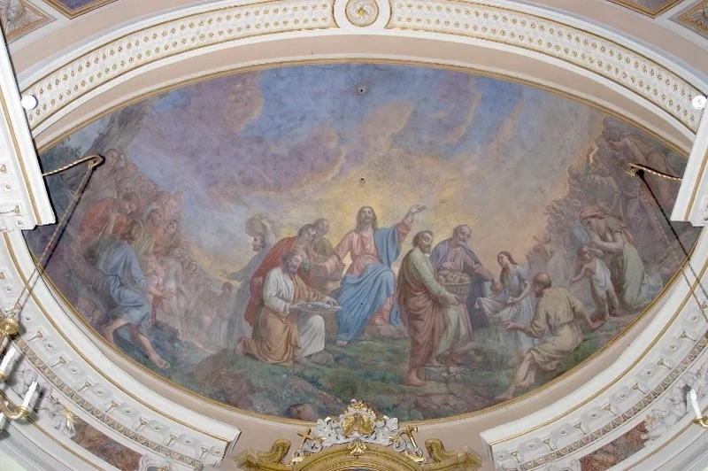 La Moltiplicazione dei pani e dei pesci - 1875, affresco, chiesa di San Lorenzo, Urago d'Oglio (BS)